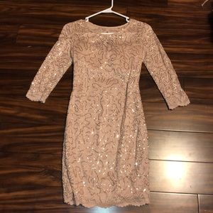 Baby pink/ cream sequence body con dress